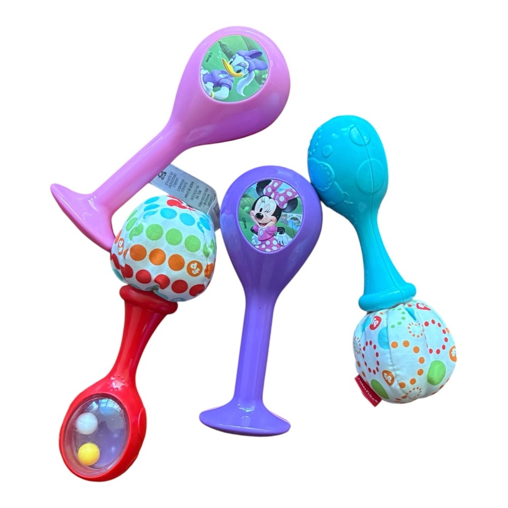 Fisher-Price Disney Baby Rattle Maraca Set Minnie Mouse Daisy Duck 4pc Bundle